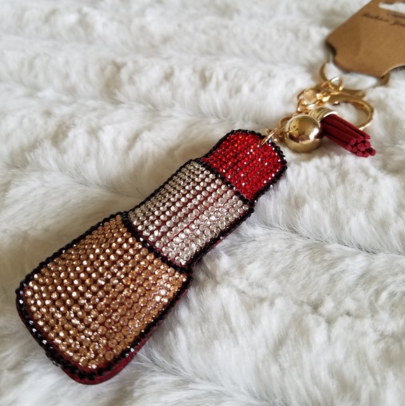 LAST 1! ♥Red rhinestone lipstick key ring • NWT - Picture 4 of 8